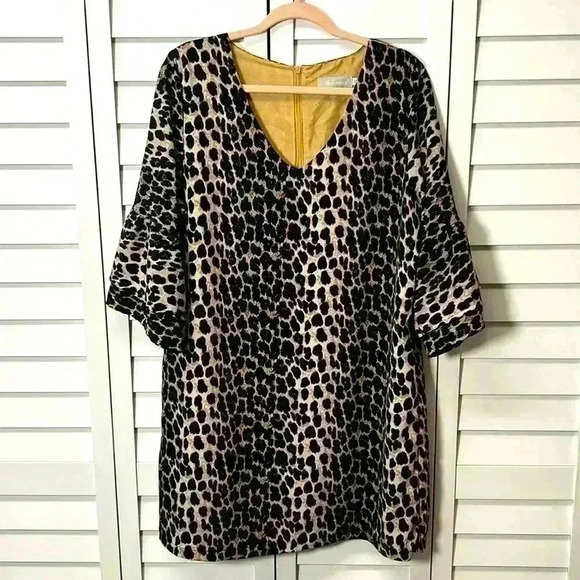 Belongsci Leopard Print V-Neck 3/4 Bell Sleeve Dress Size XL - Picture 1 of 7